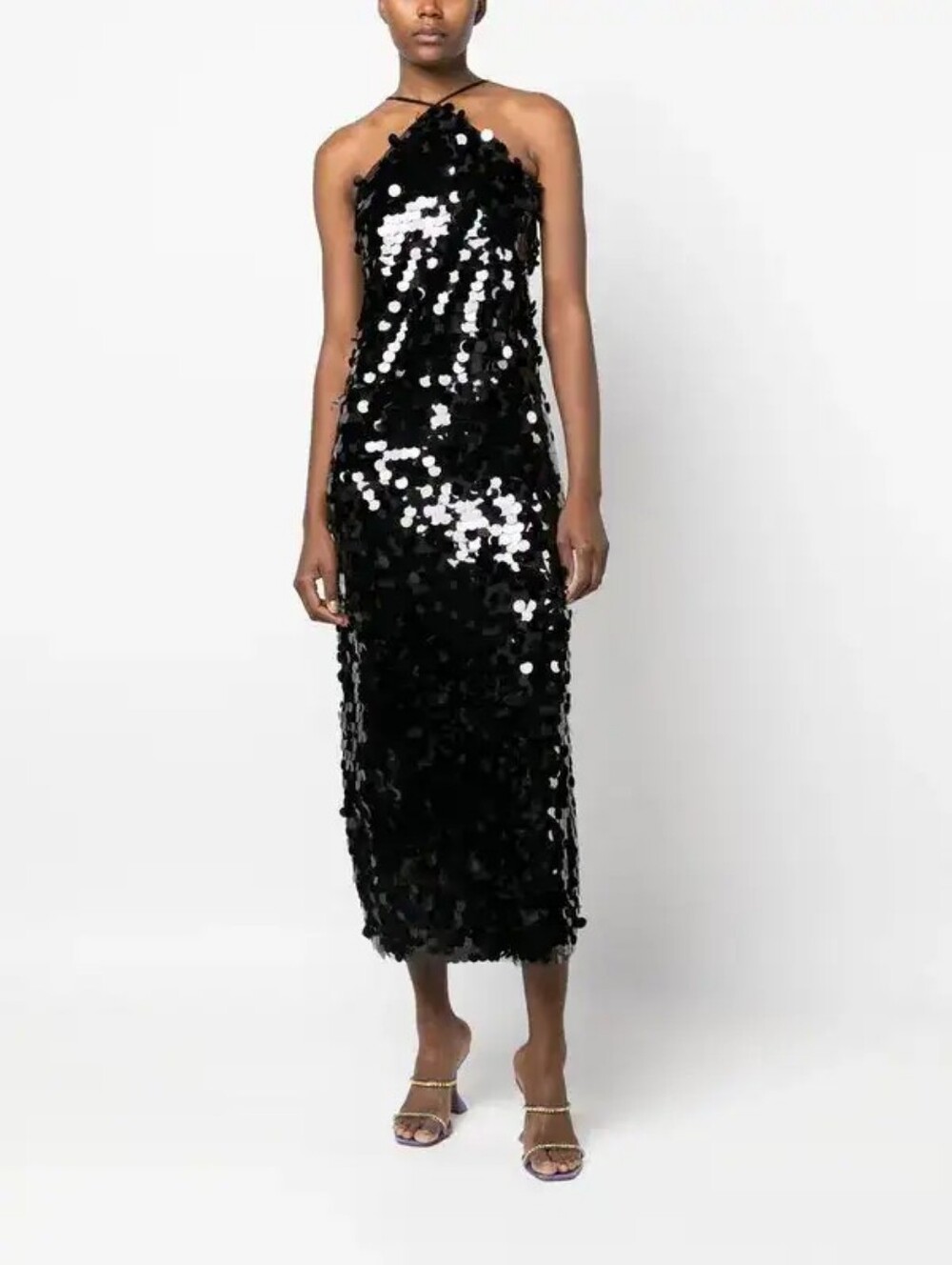 ROTATE BY BIRGER CHRISTENSEN Big Sequins Maxi Slip Dress In Black NWT